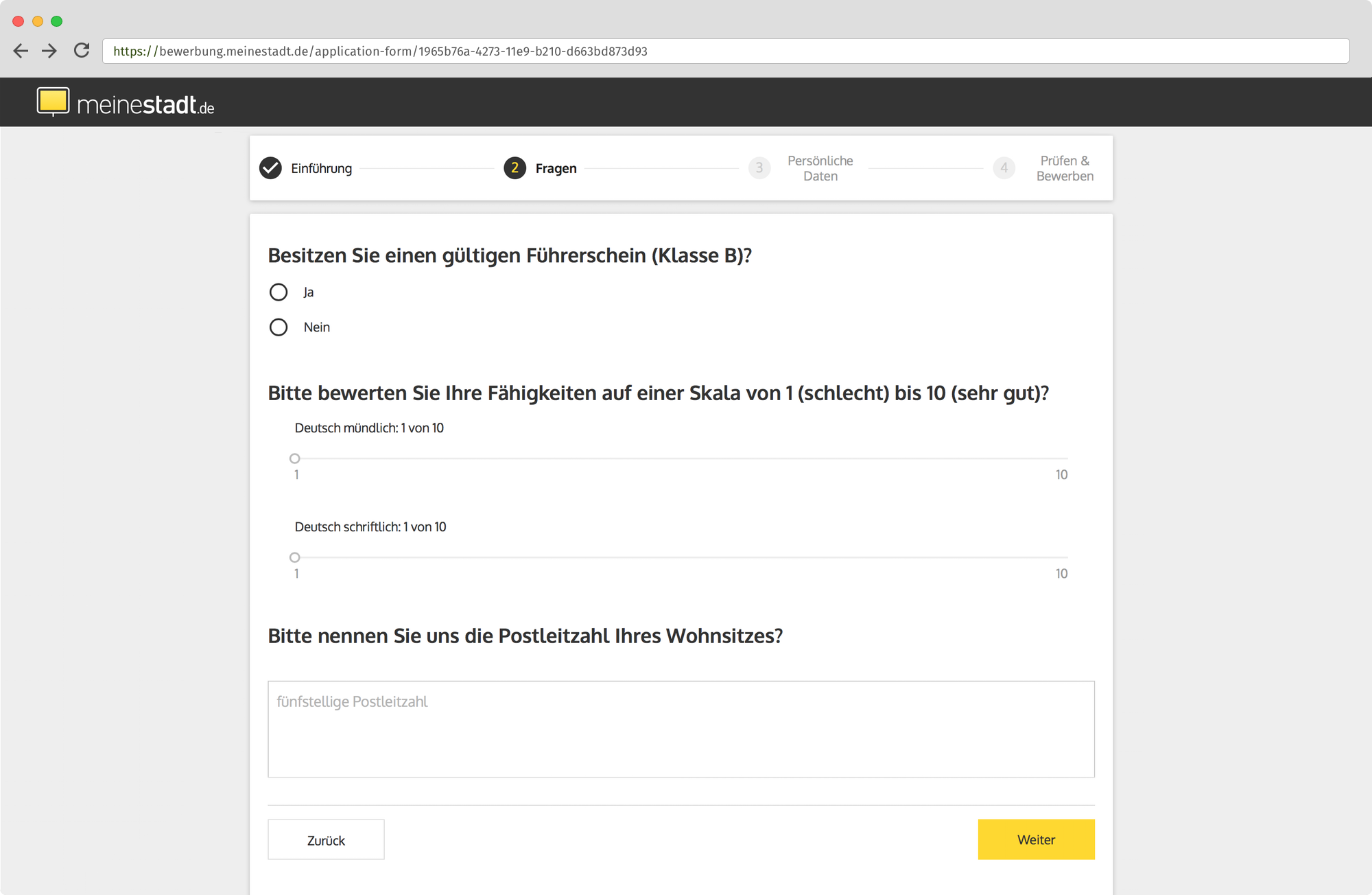 Beantwortung von Bewerbungsfragen in der mobilen Bewerbungsapp applyNOW