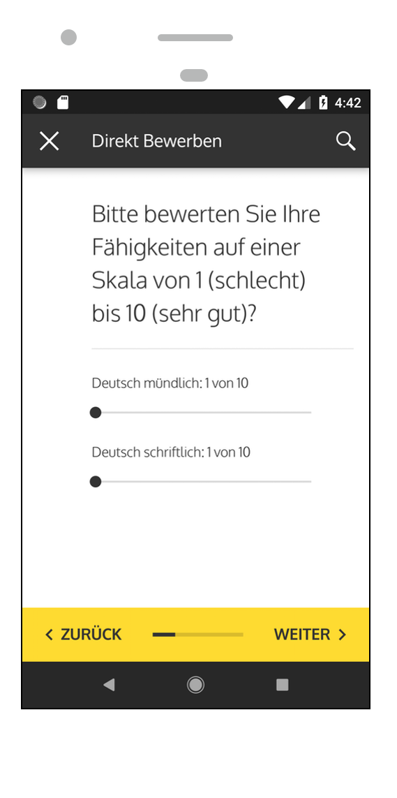 Bewertung der eigenen Sprachkenntnisse in der mobilen Bewerbungsapp applyNOW für Android